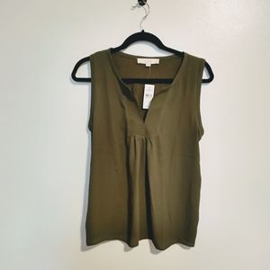 NWT Loft army khaki green tank top blouse with v neck size small